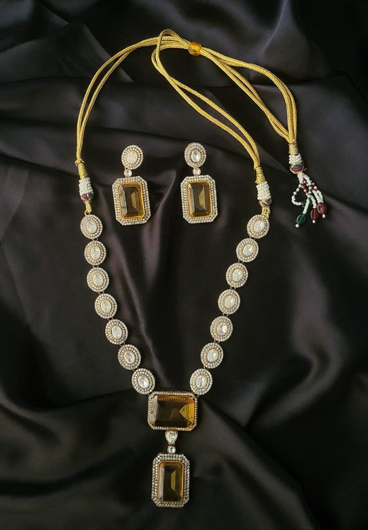Premium Victorian Moissanite Polki Crystal Necklace set