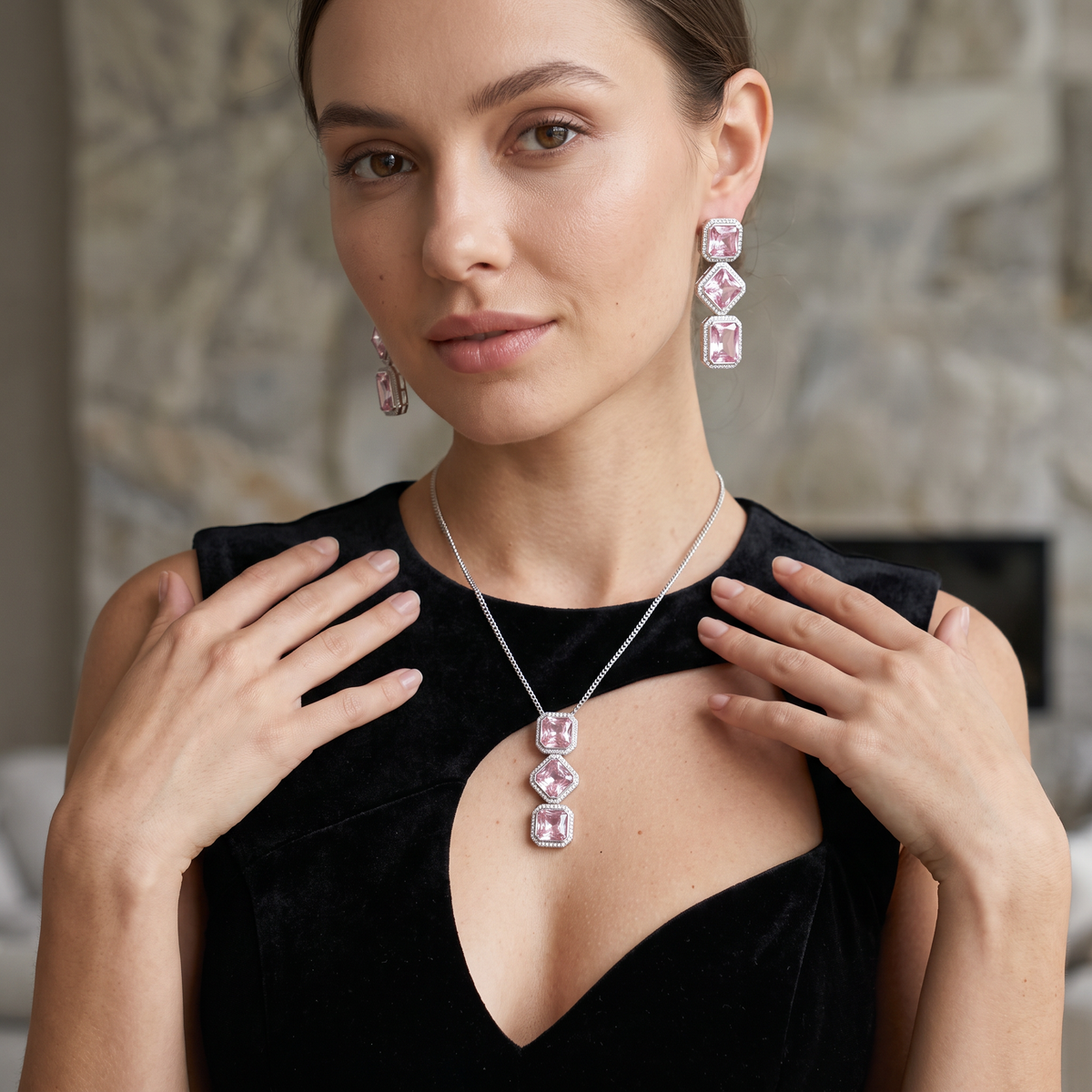 Rebecca Crystal Pendant Set