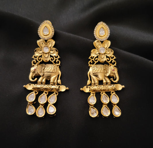 Traditional Gold Plated Polki Kundan statement Earrings