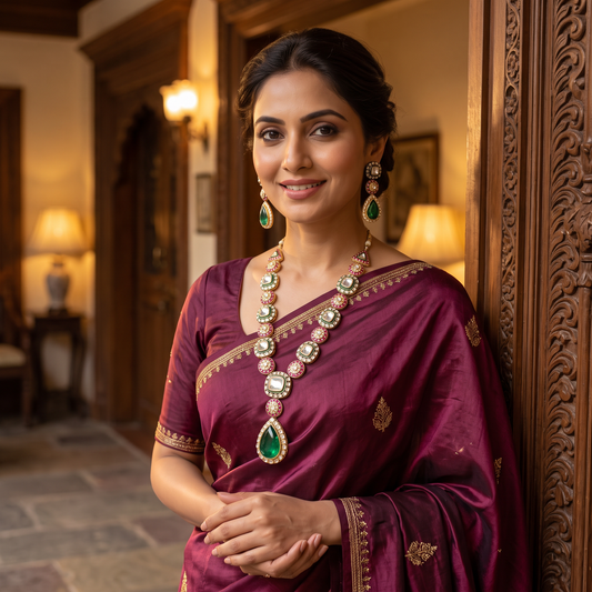 Evelyn Premium Moissanite Polki & Doublet Stone Necklace Set
