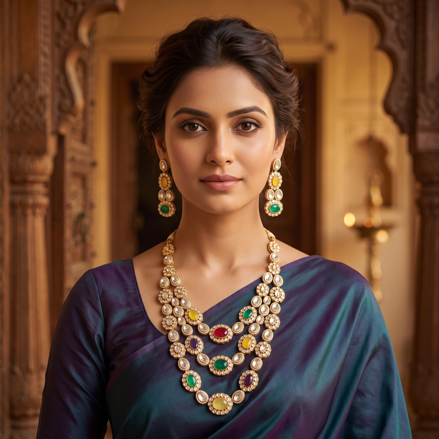 Bella Designer Layered Doublet & Moissanite Polki Necklace Set
