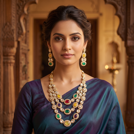 Bella Designer Layered Doublet & Moissanite Polki Necklace Set