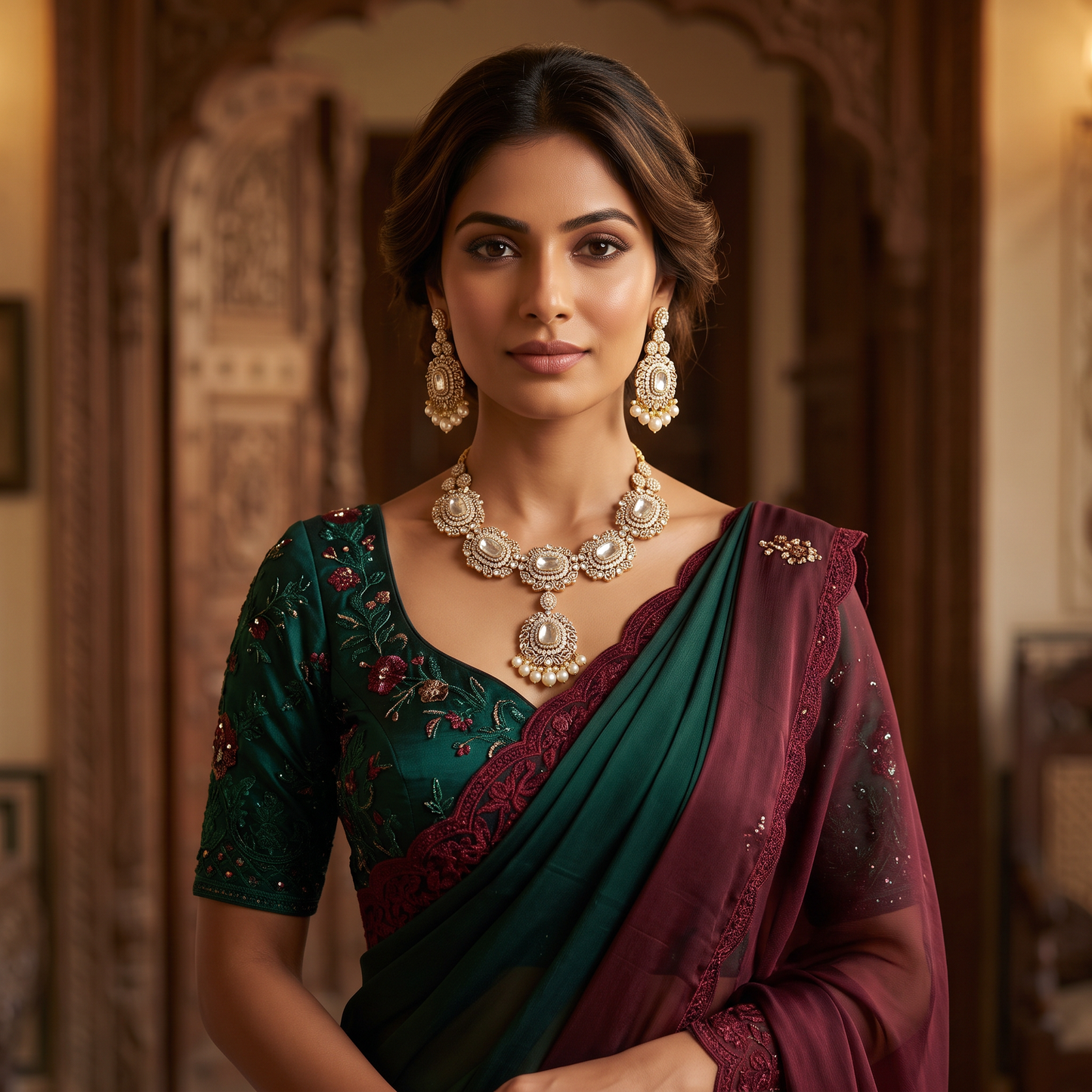 Exquisite Designer Uncut Polki Embellished Necklace Set