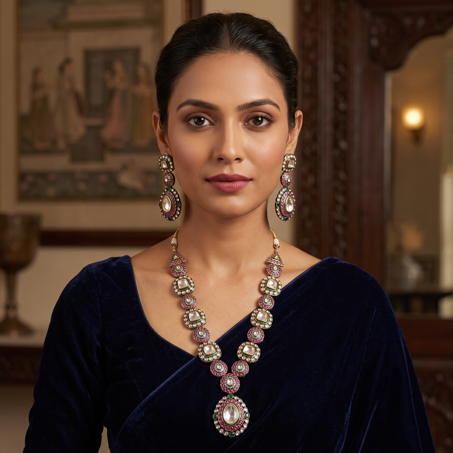 Estelle Premium Moissanite Polki Long Necklace Set