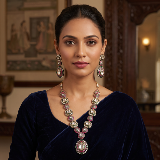 Estelle Premium Moissanite Polki Long Necklace Set