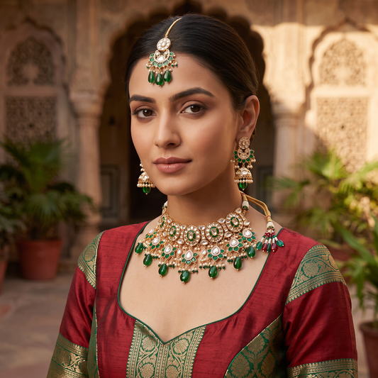 Camila Exquisite Polki Necklace Set With Maang Tikka