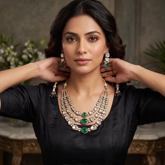 Ruth Premium Uncut Polki Necklace Set