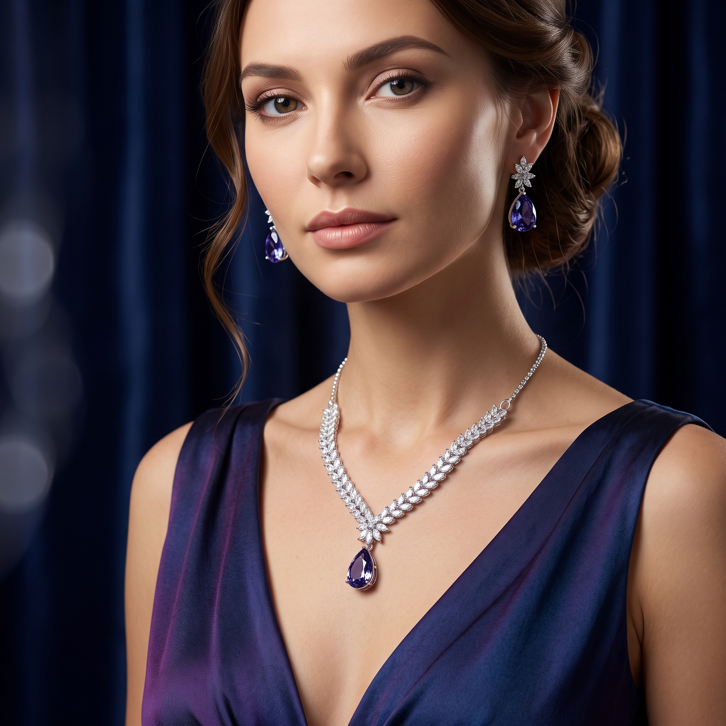 Amber CZ Necklace Set