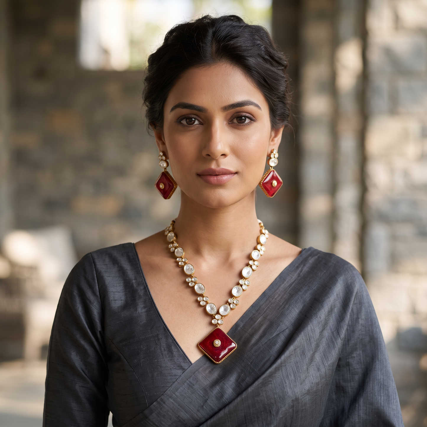 Athena Moissanite Doublet Stone Necklace Set
