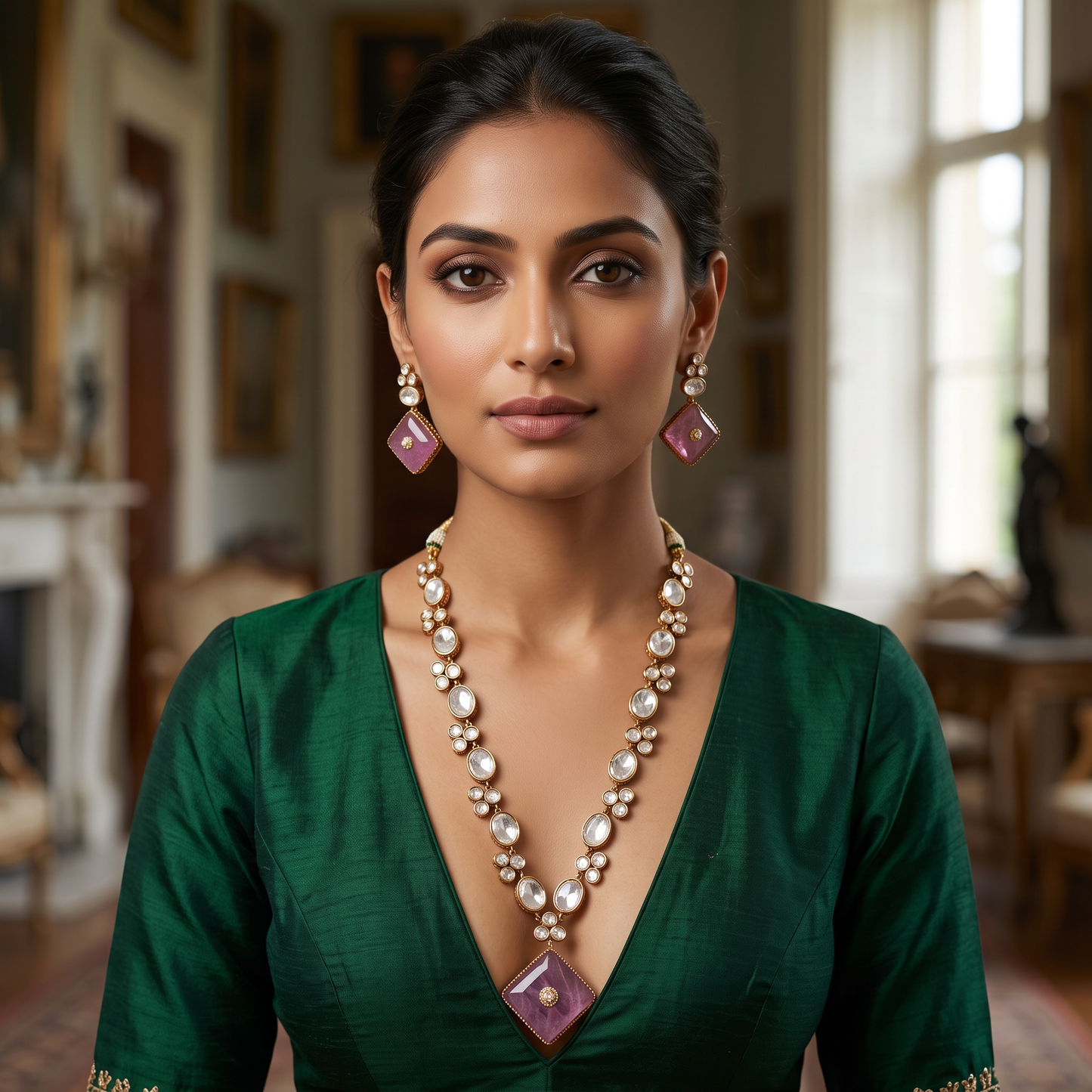 Athena Moissanite Doublet Stone Necklace Set