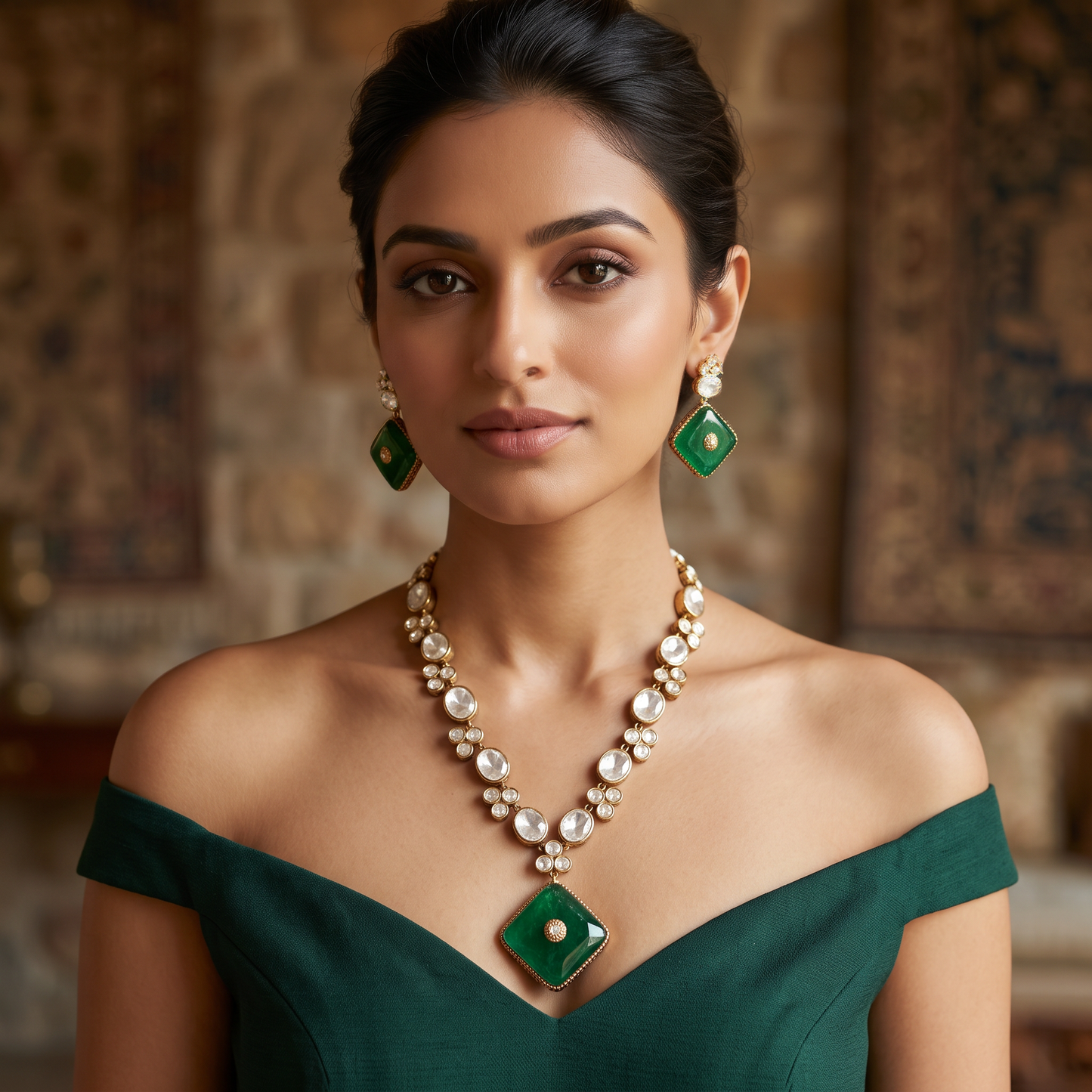 Athena Moissanite Doublet Stone Necklace Set