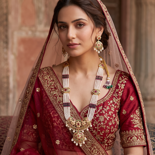 Anna Hyderabadi Long Jadau Pearl Necklace Set