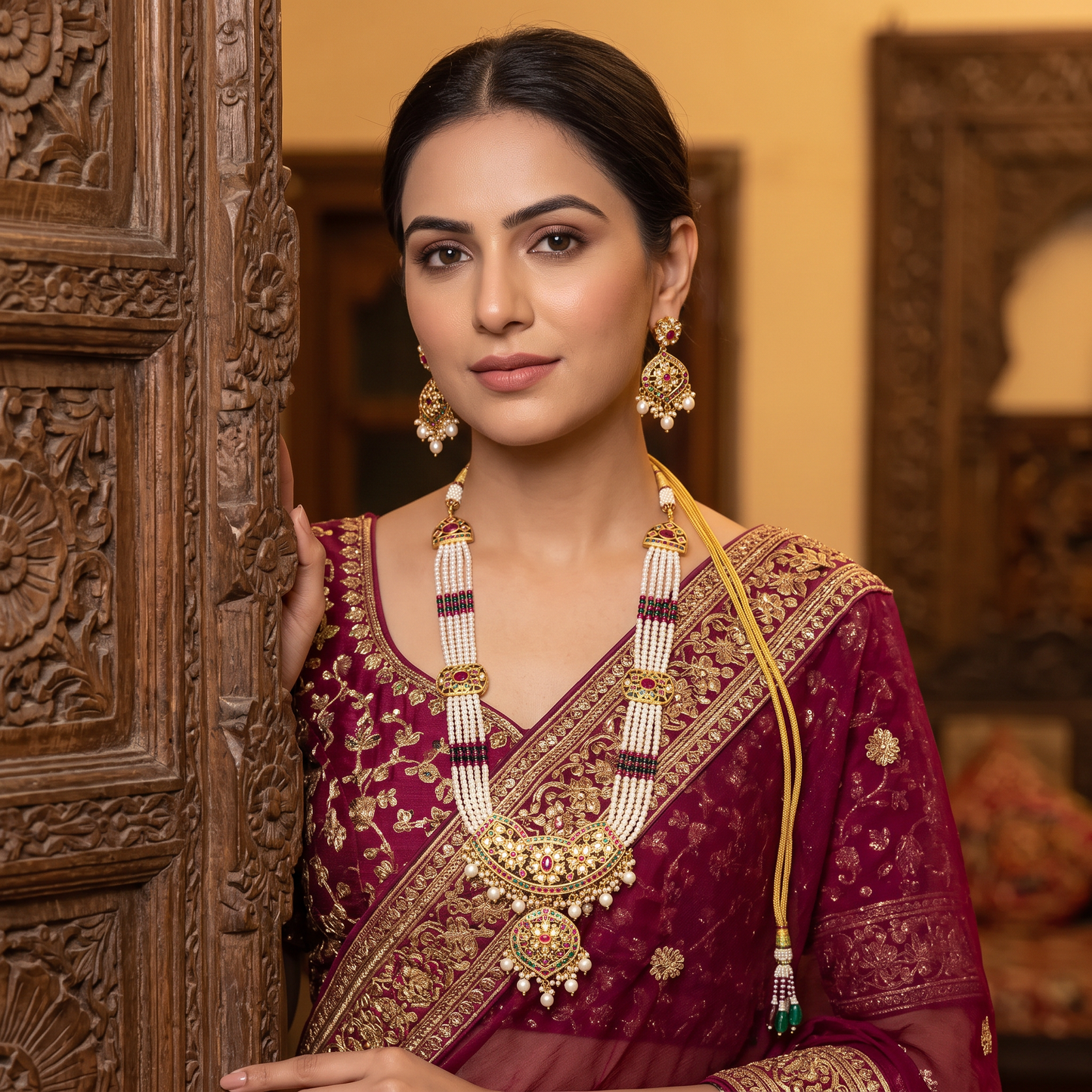 Anna Hyderabadi Long Jadau Pearl Necklace Set