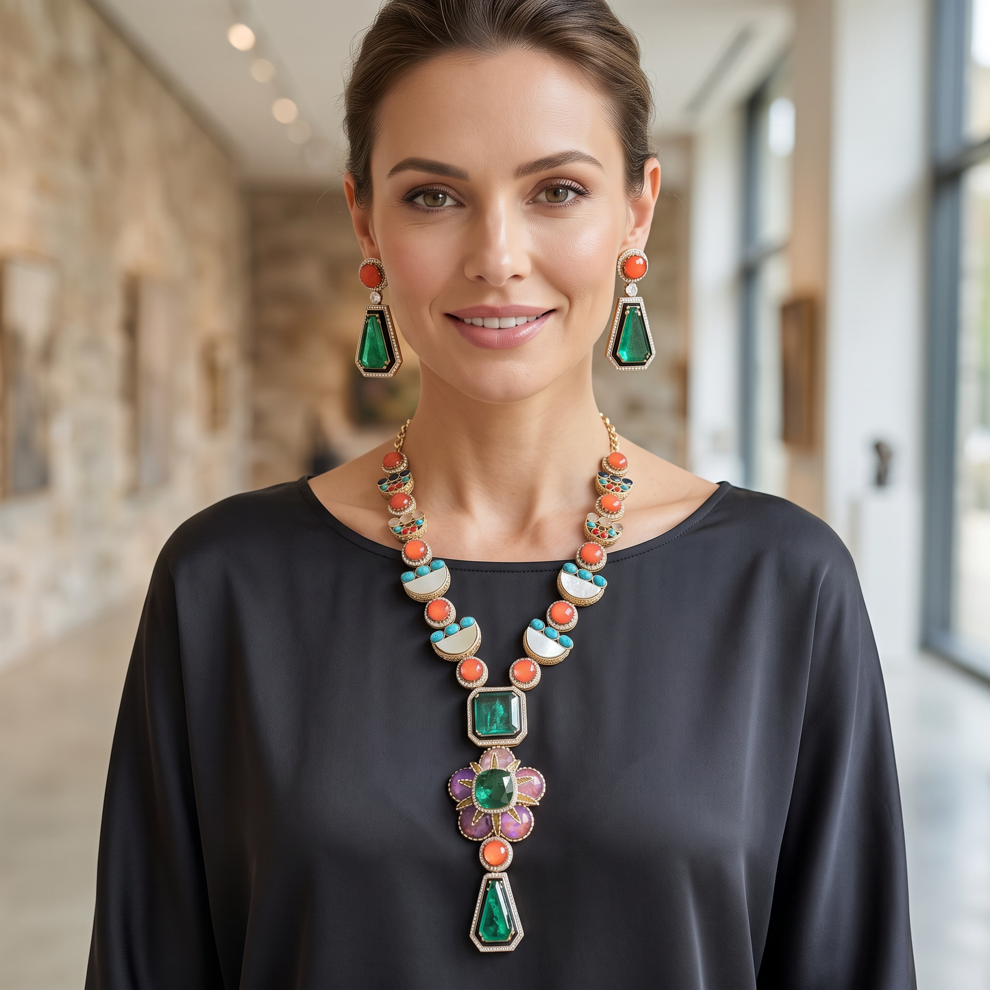 Elisheva Handmade MOP & Doublet stone Necklace Set