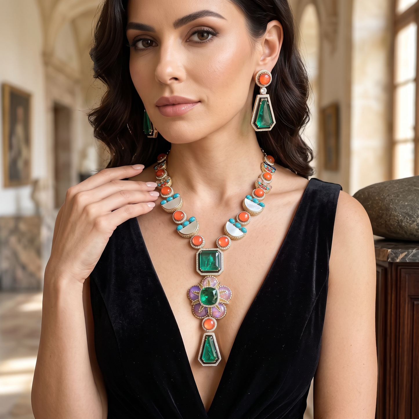 Elisheva Handmade MOP & Doublet stone Necklace Set