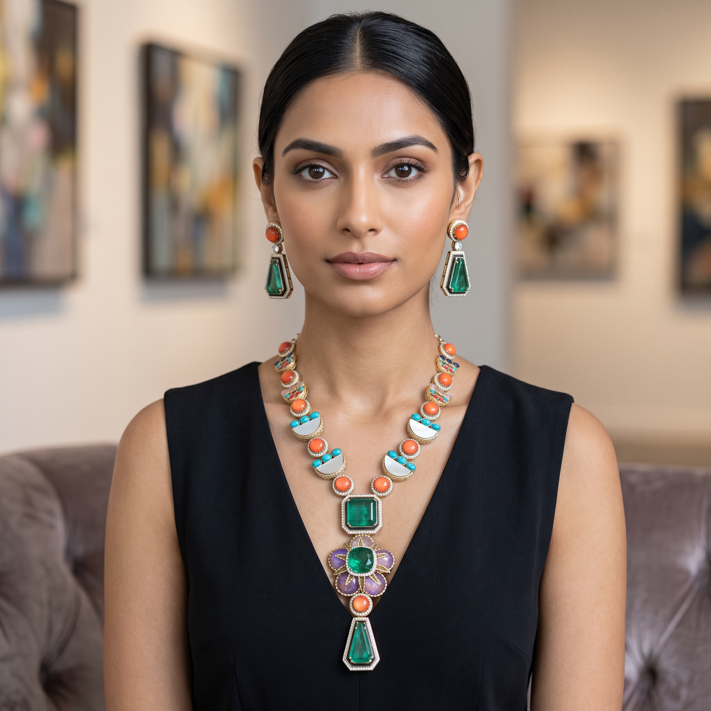 Elisheva Handmade MOP & Doublet stone Necklace Set