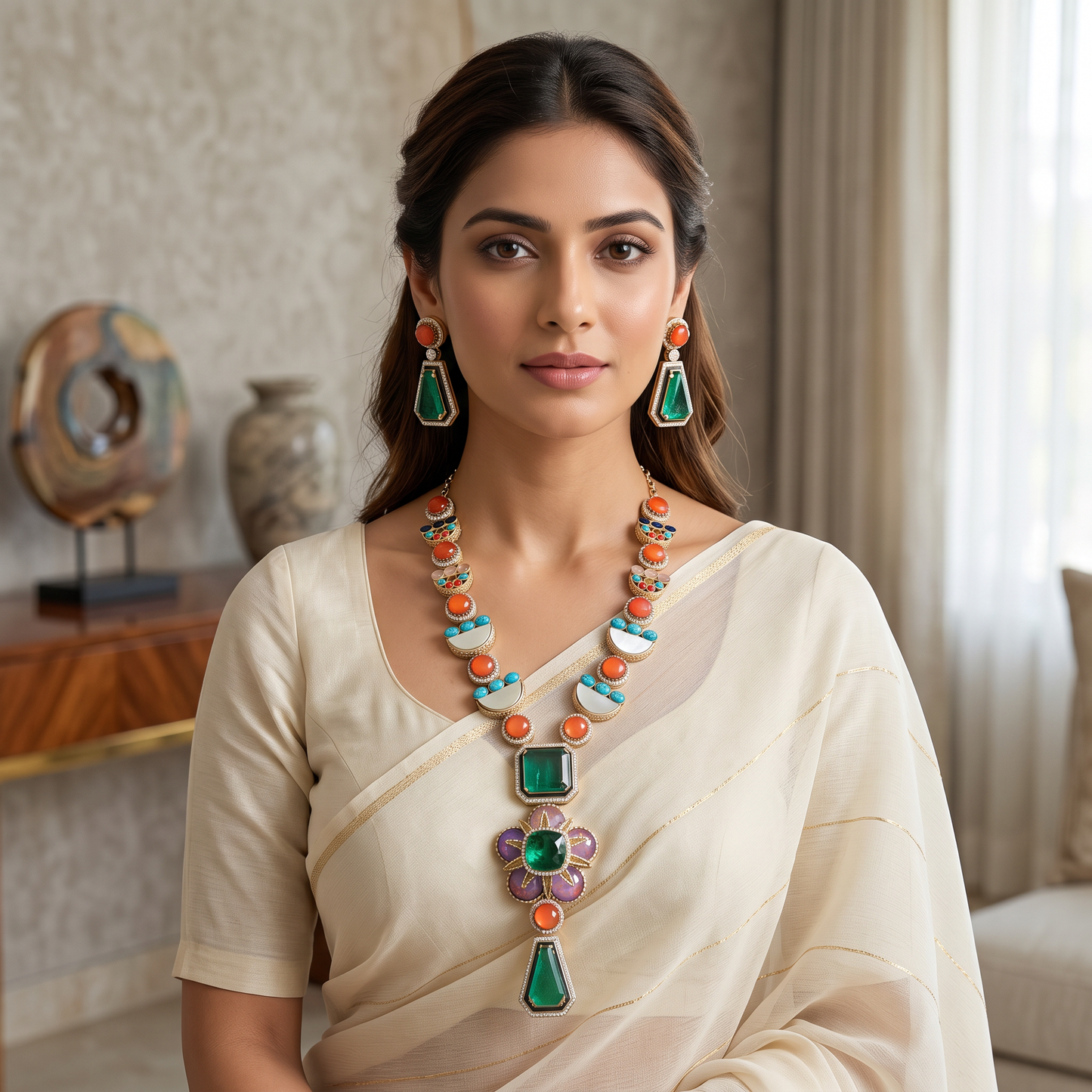 Elisheva Handmade MOP & Doublet stone Necklace Set