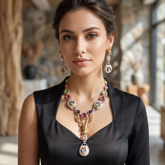 Natasha Designer AAA Crystal & MOP Long Necklace Set