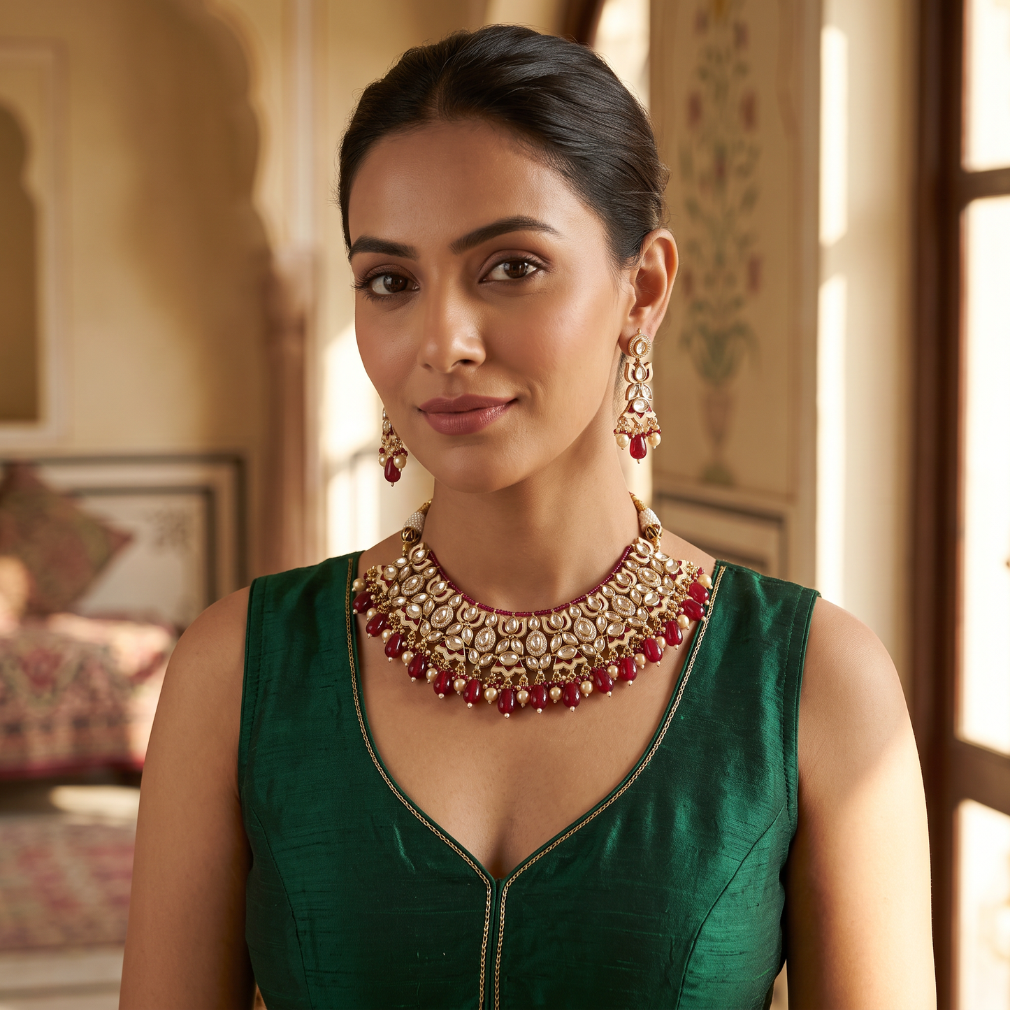 Fia Uncut Bikaneri Mina-Polki Kundan Necklace Set