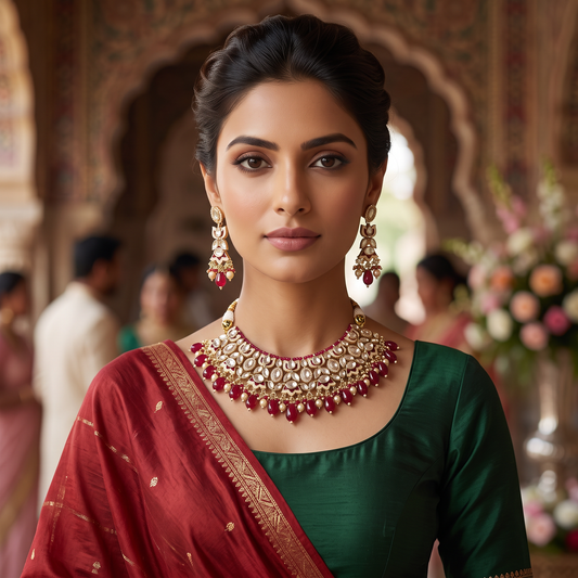Fia Uncut Bikaneri Mina-Polki Kundan Necklace Set