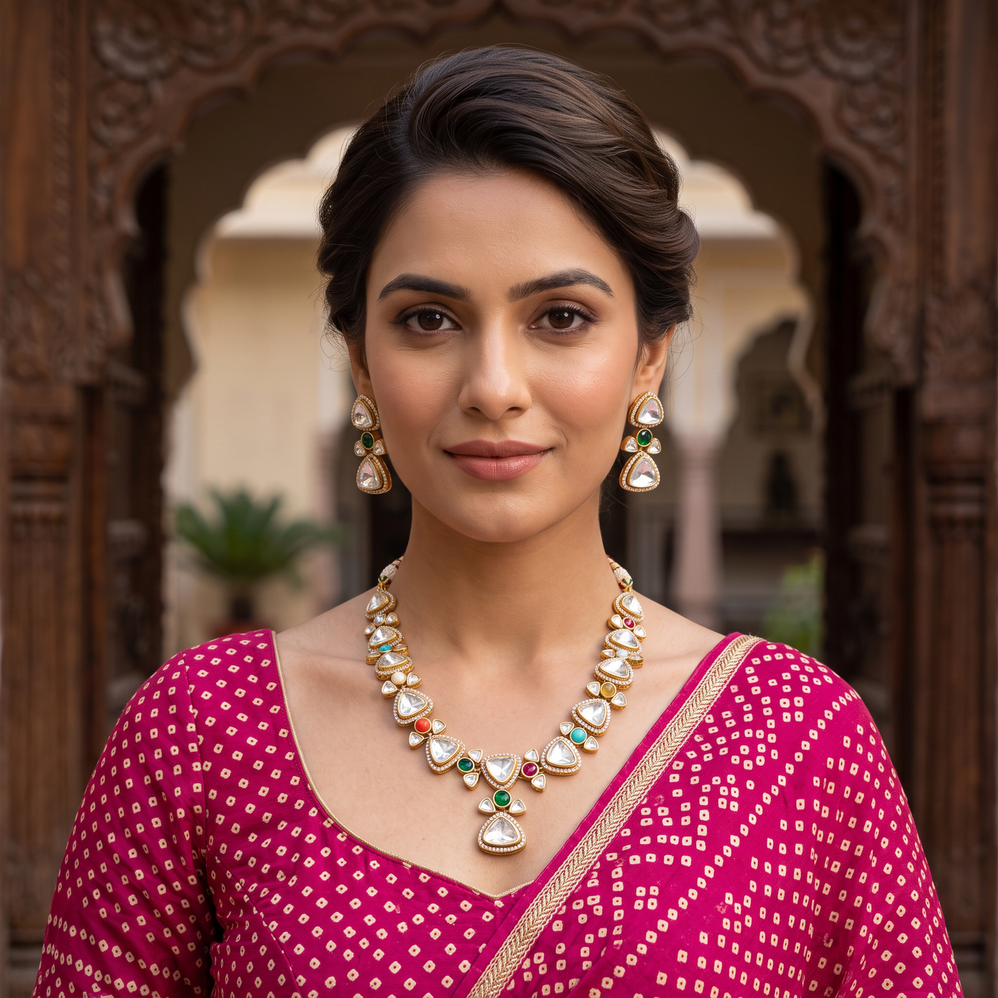 Alexa Moissanite Navratan Necklace Set