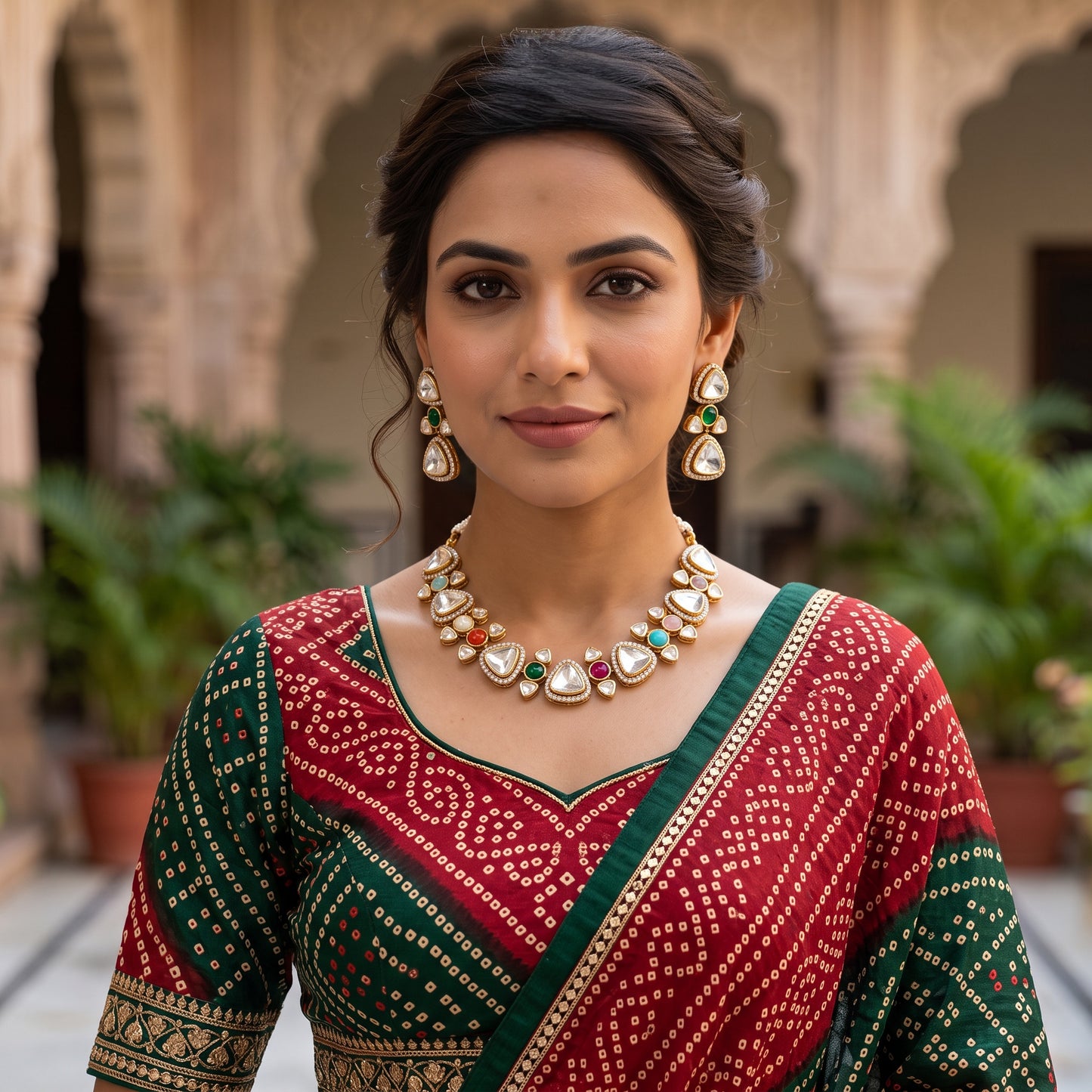 Alexa Moissanite Navratan Necklace Set