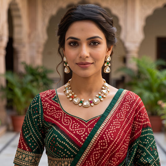 Alexa Moissanite Navratan Necklace Set