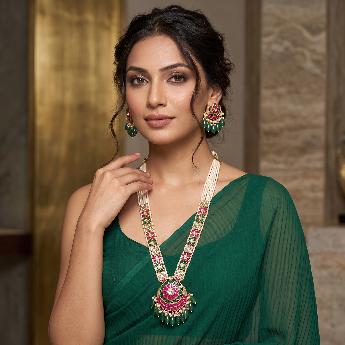 Audrey Premium Pachi Kundan Necklace Set