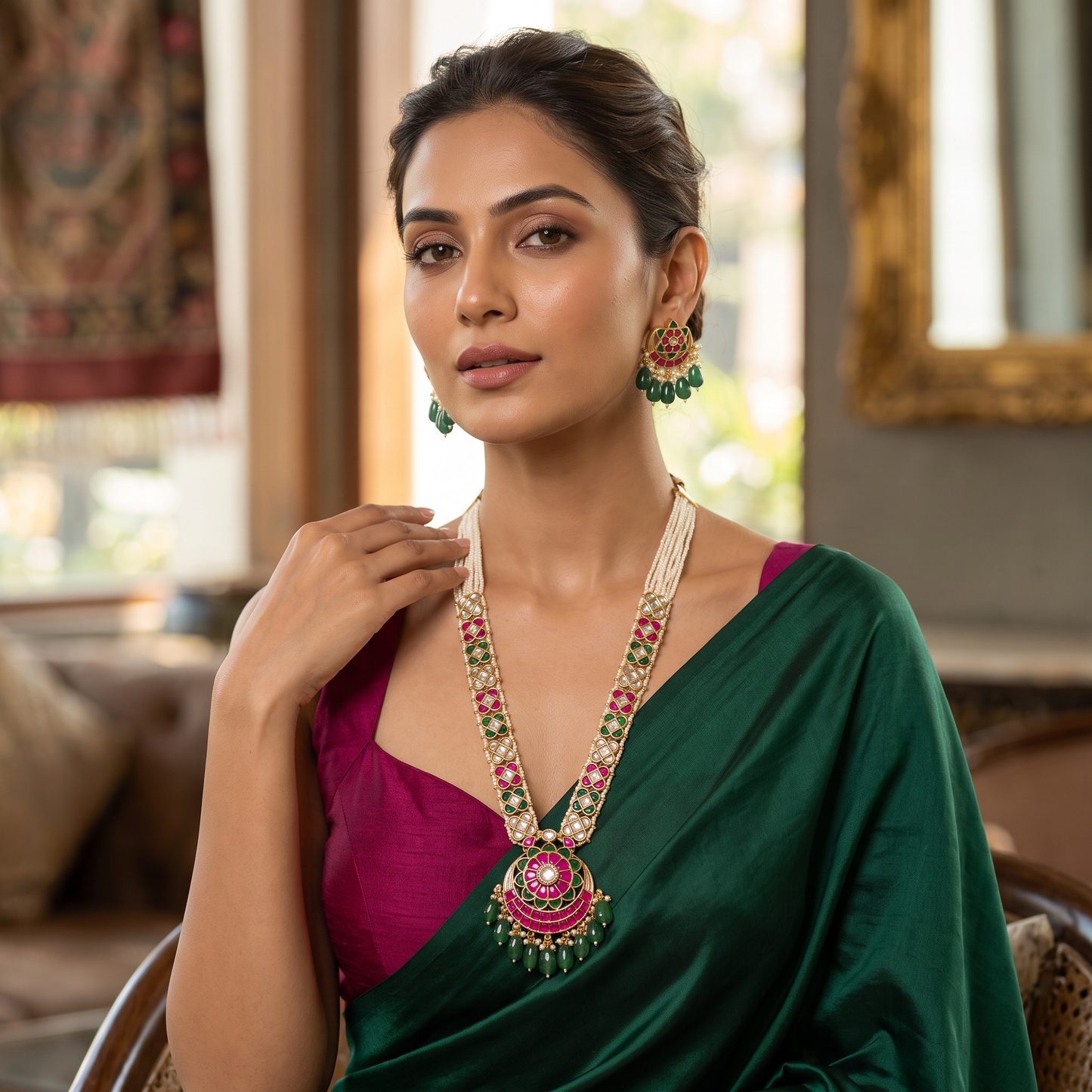 Audrey Premium Pachi Kundan Necklace Set