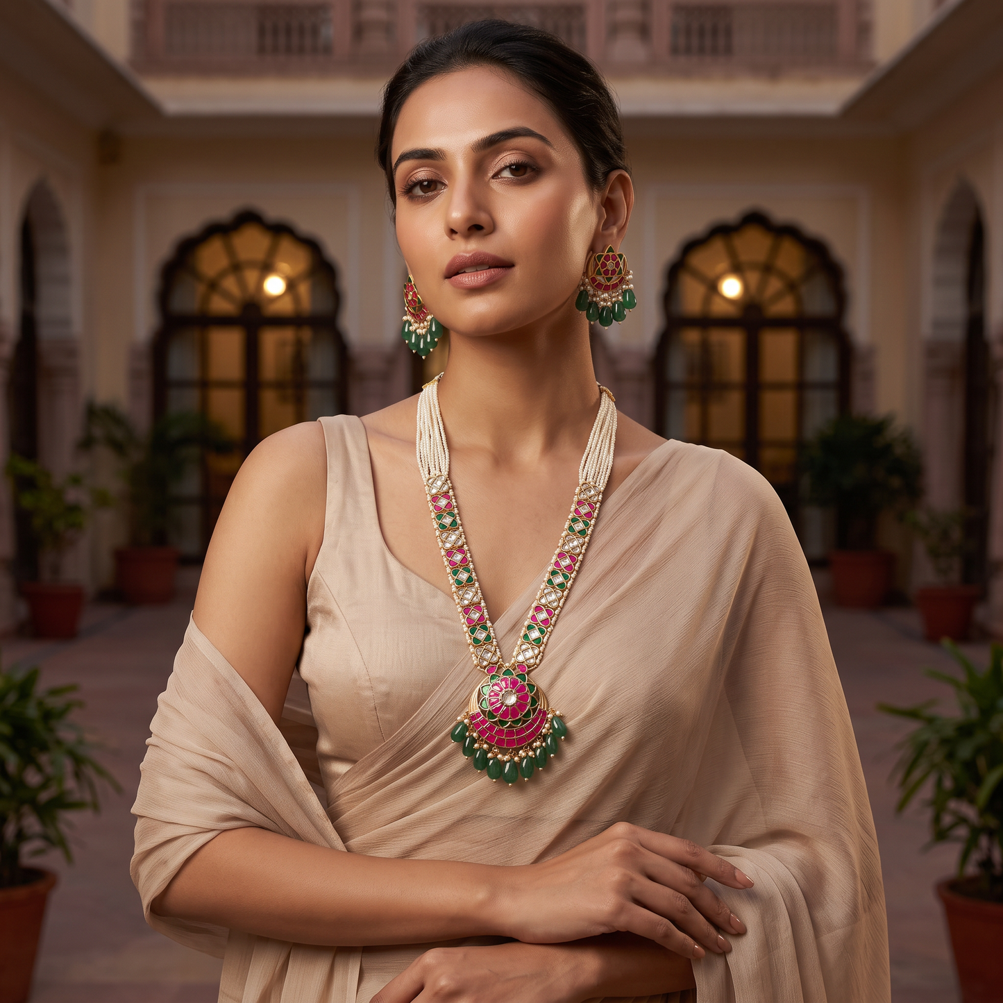 Audrey Premium Pachi Kundan Necklace Set
