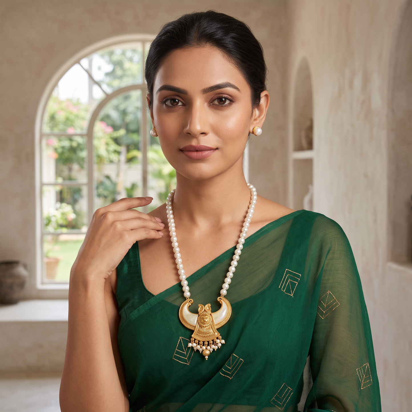 Helena Peach Pearl Puligoru Pendant Set