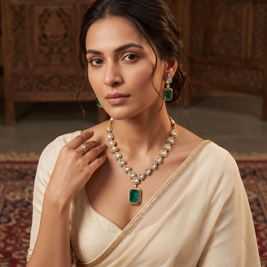 Simone Polki CZ Necklace Set with Doublet Stone