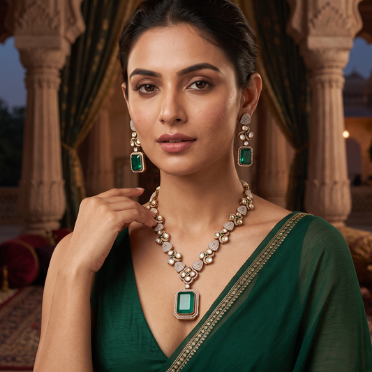Sierra Polki CZ Necklace Set with Doublet Stone