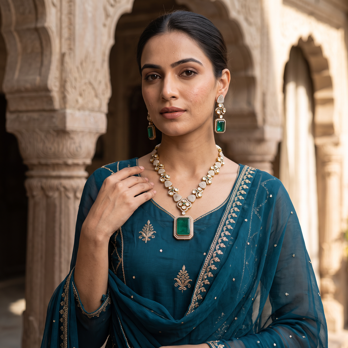 Sierra Polki CZ Necklace Set with Doublet Stone