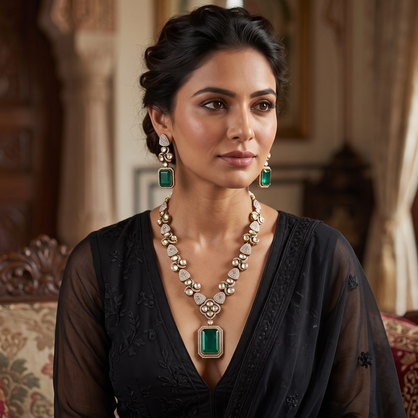 Sierra Polki CZ Necklace Set with Doublet Stone