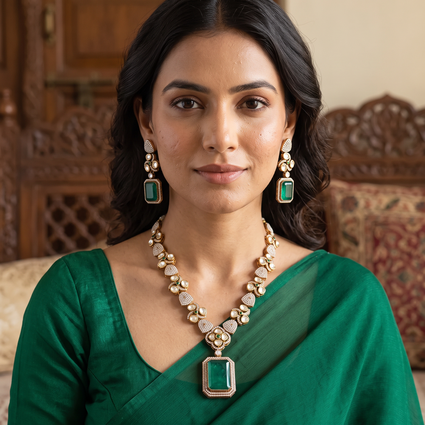 Sierra Polki CZ Necklace Set with Doublet Stone