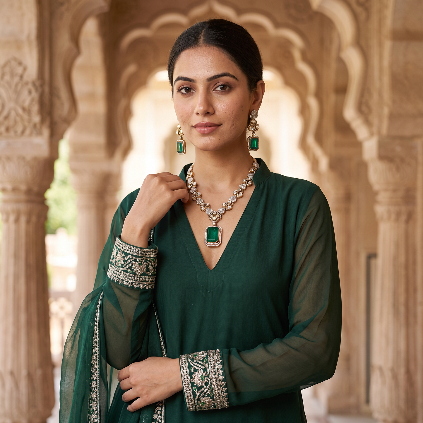 Sierra Polki CZ Necklace Set with Doublet Stone