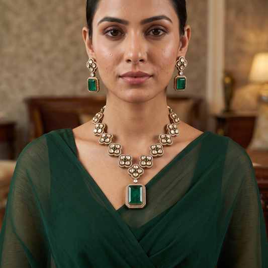 Samaara Polki CZ Necklace Set with Doublet Stone