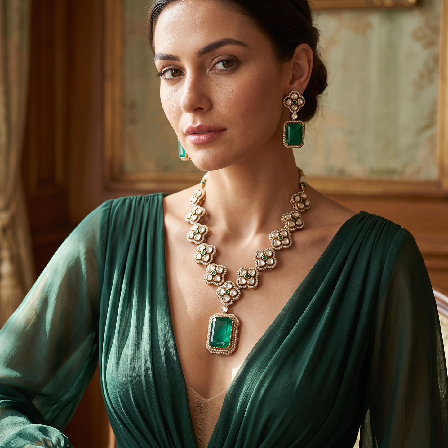 Samaara Polki CZ Necklace Set with Doublet Stone