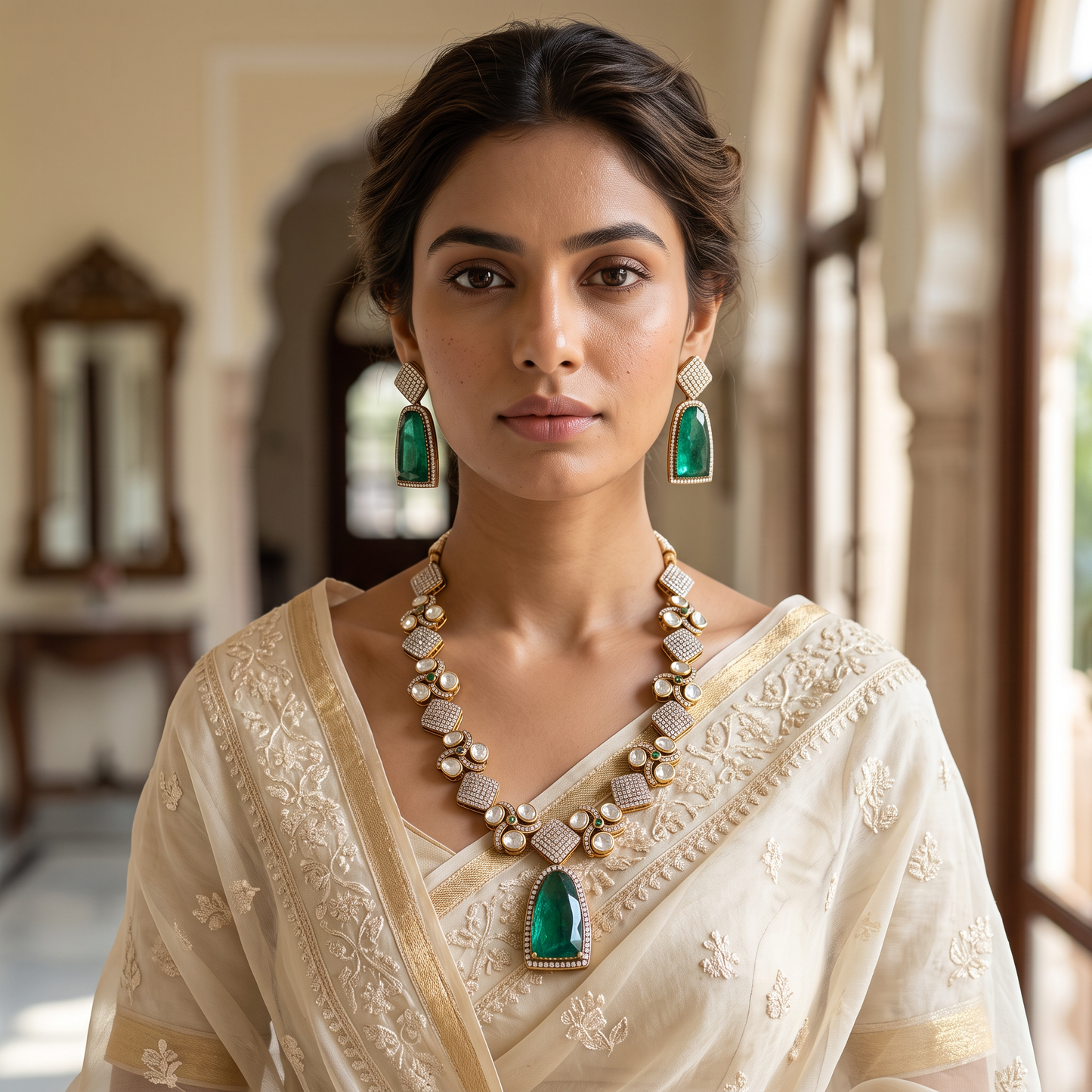 Rihanna Polki CZ Necklace Set with Doublet Stone