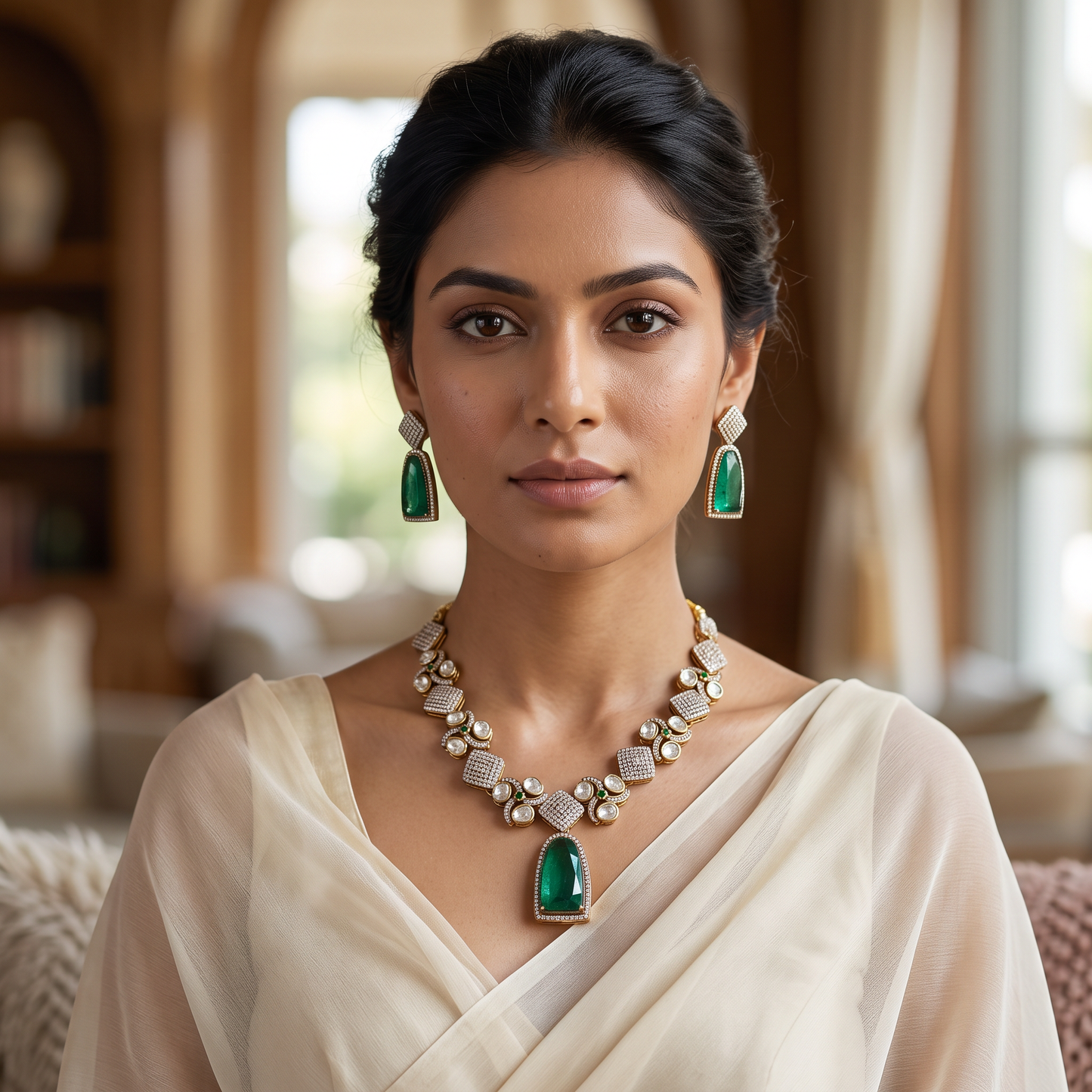 Rihanna Polki CZ Necklace Set with Doublet Stone