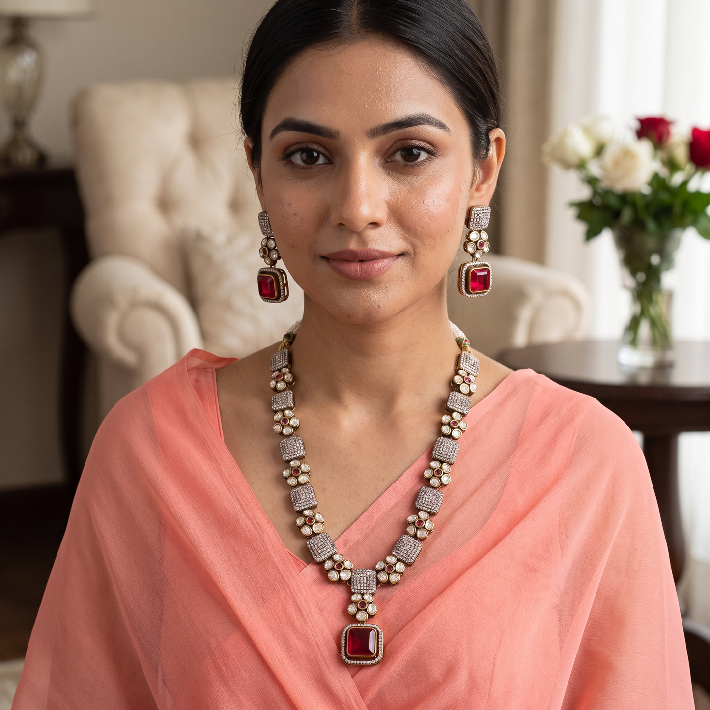 Simran Polki CZ Necklace Set with Doublet Stone