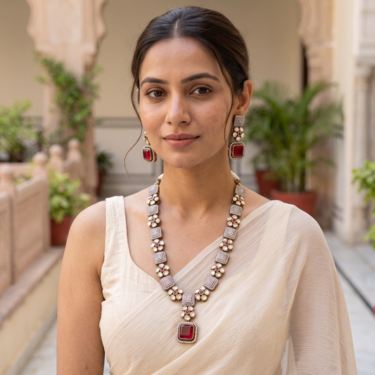 Simran Polki CZ Necklace Set with Doublet Stone
