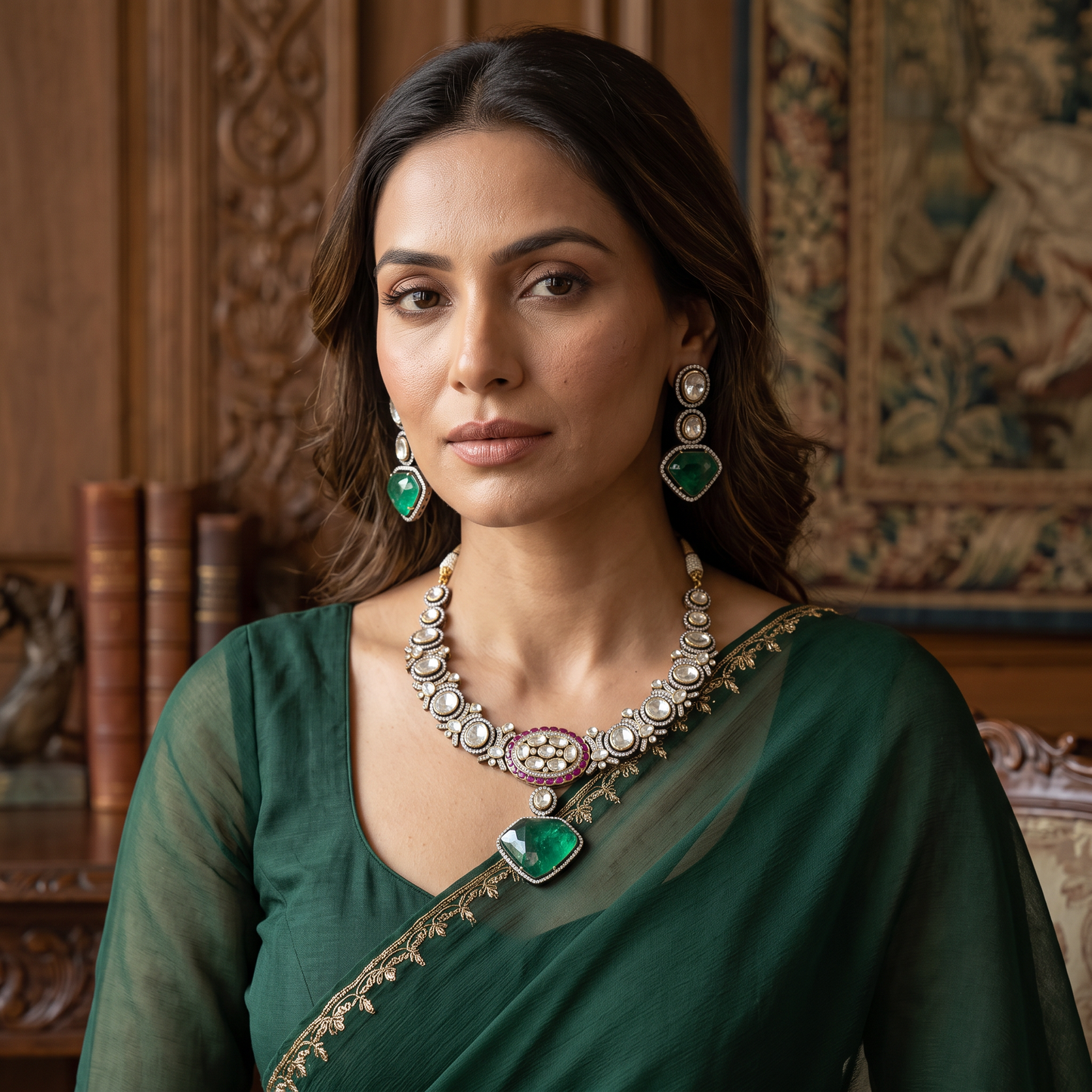 Florence Premium Moissanite Polki  Necklace Set with Doublet Stone