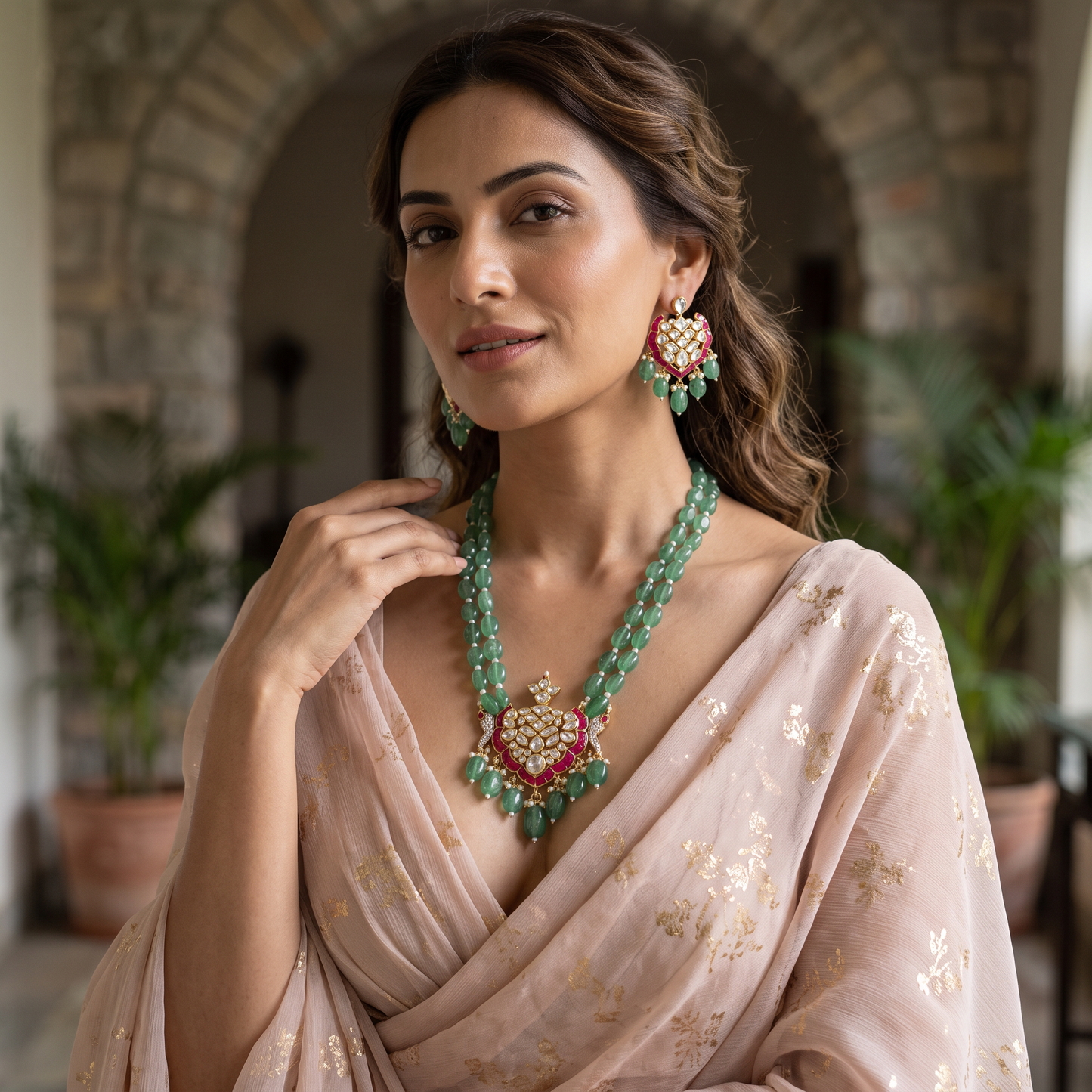 Premium Pachi Kundan Necklace Set