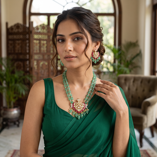 Premium Pachi Kundan Necklace Set