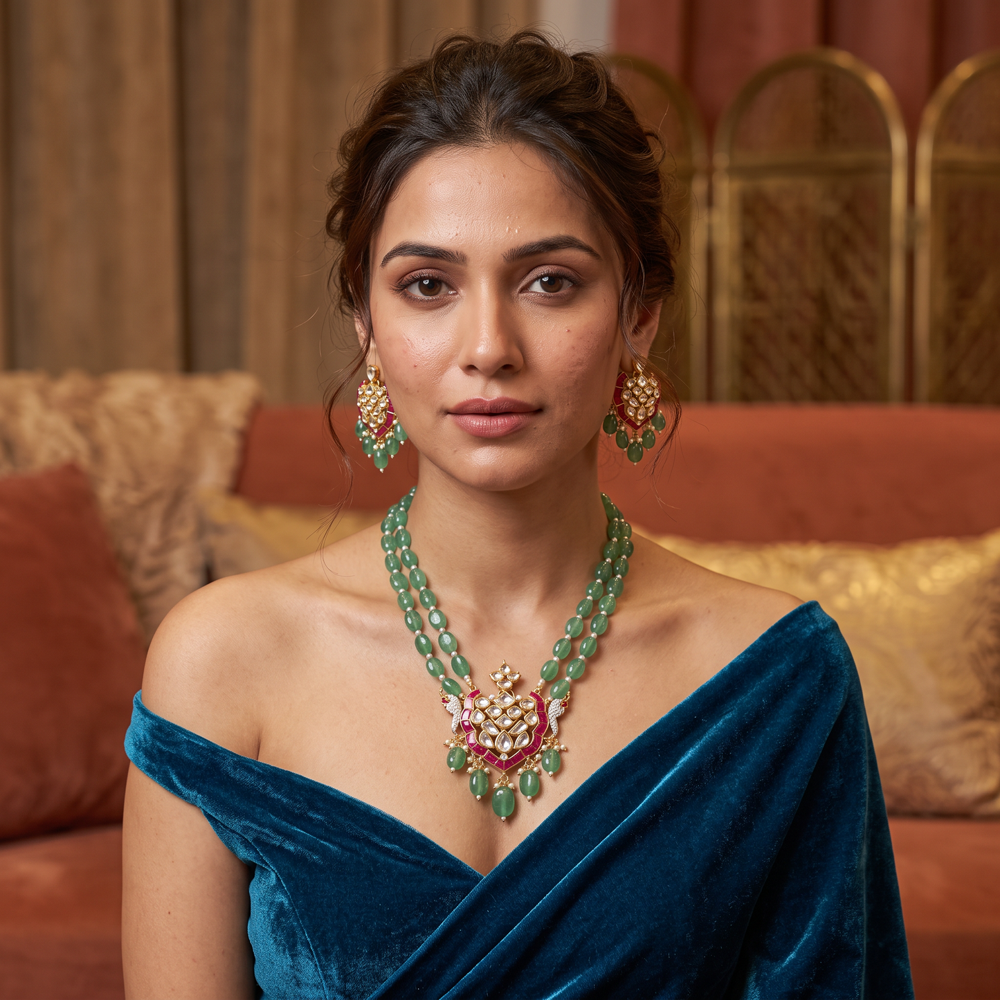 Premium Pachi Kundan Necklace Set