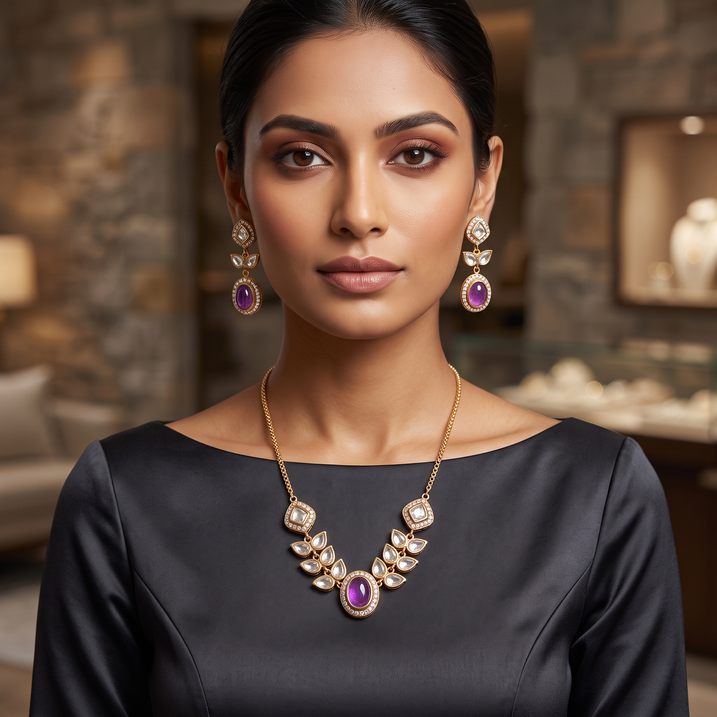 Violeta Moissanite Pota Doublet Necklace Set
