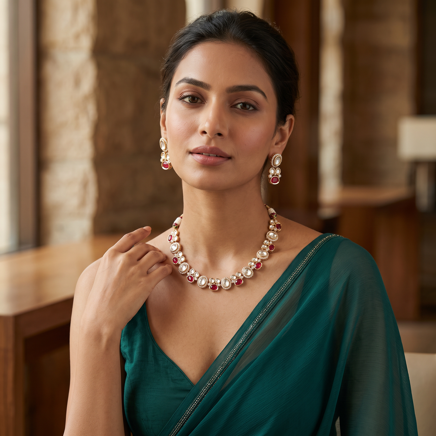 Faye Uncut Polki Necklace Set