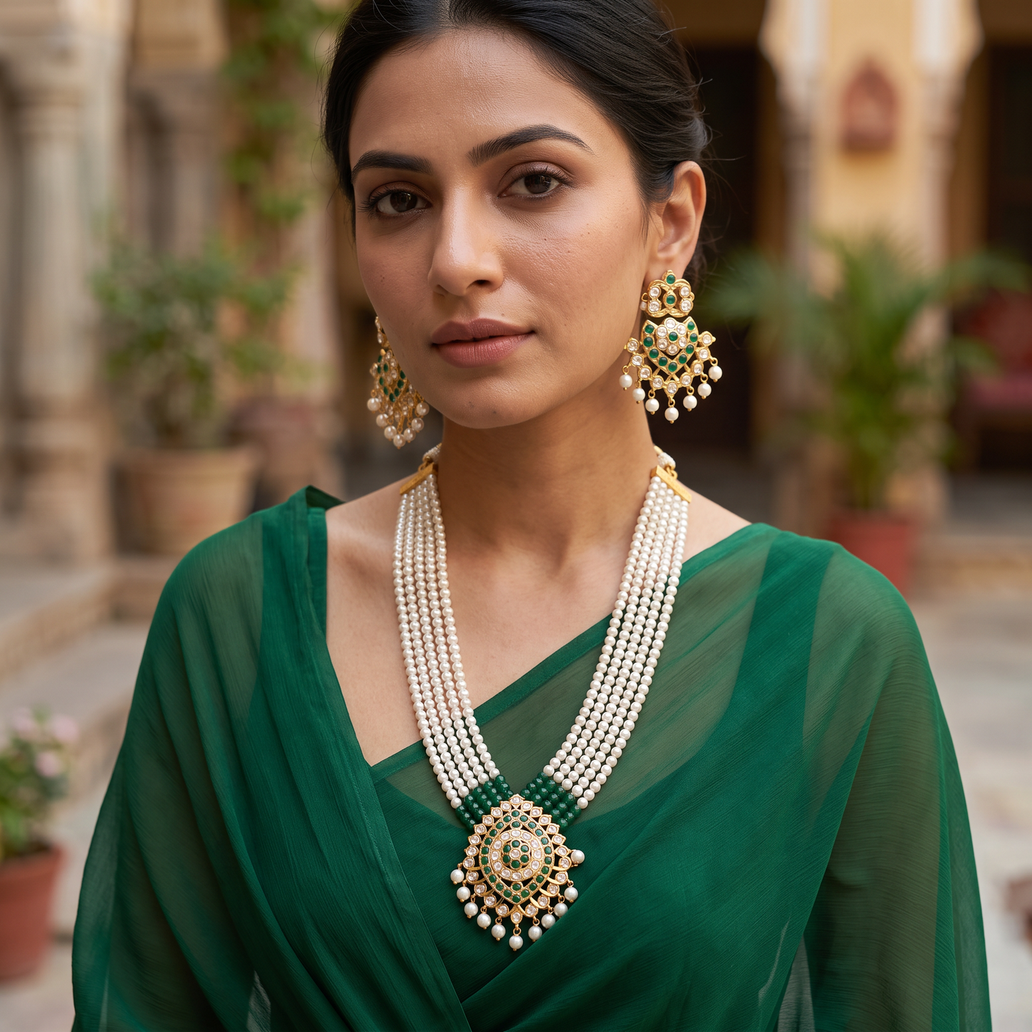 Alice Hyderabadi Jadau Pearl Necklace Set